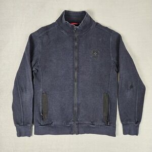 Victorinox Jacket Mens XL Navy Blue Cotton Full Zip Swiss Army Logo Bomber *READ